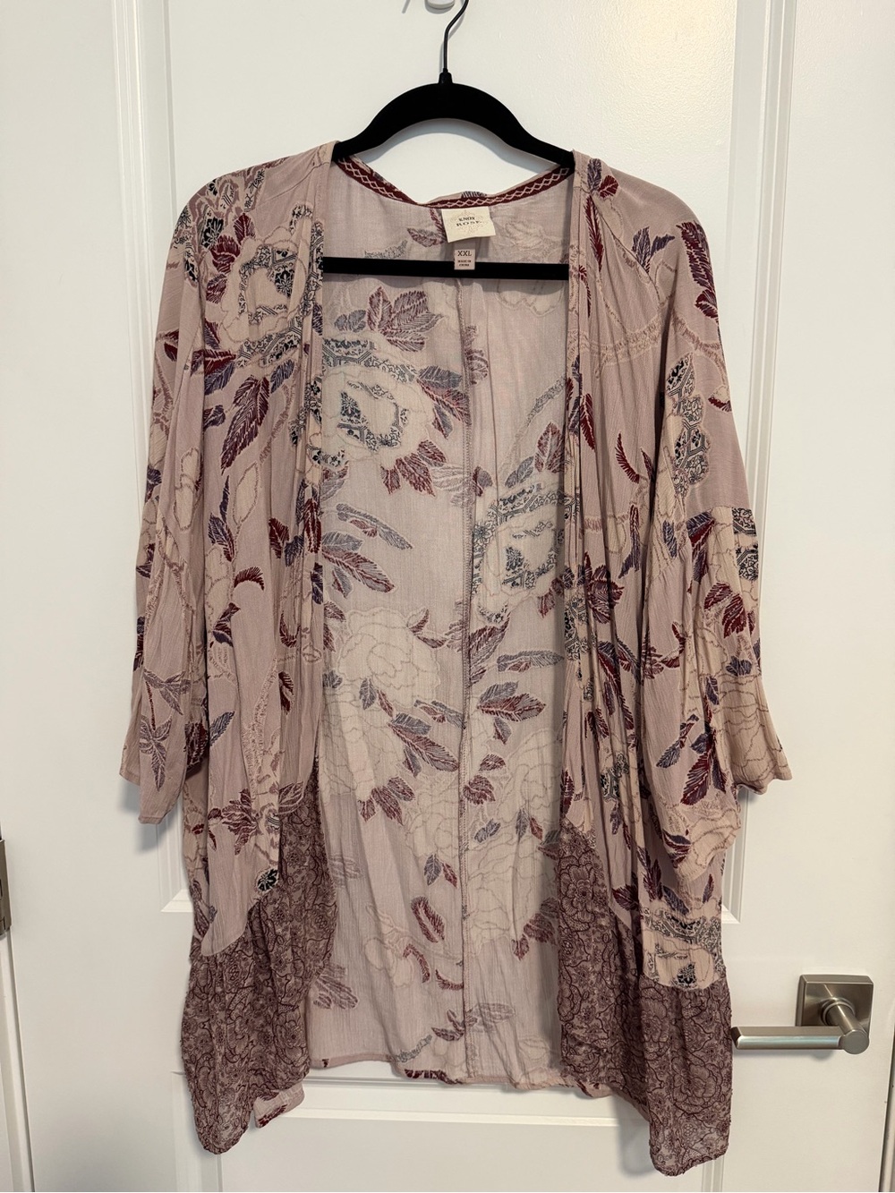 Knox Rose Mauve Floral Kimono Robe with Burgundy Accents